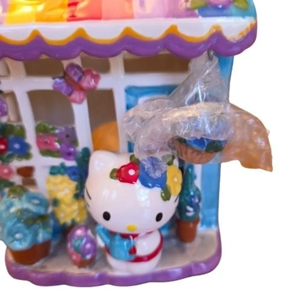 Hello Kitty Floral Garden Tea Light Candle House Holder Blue‎ Sky Ceramic